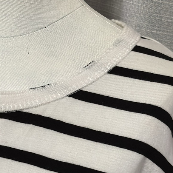 Love Peace & Lazy Days Striped Long Sleeve Tee-M-Semi Cropped-Cotton-White/Black - Picture 5 of 13
